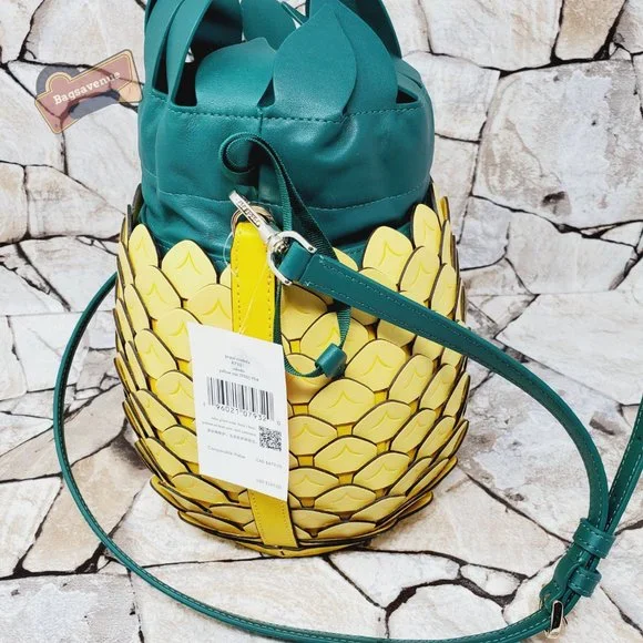#bagsavenue pineapple bucket crossbody yellow novelty with coin purse Kate spade